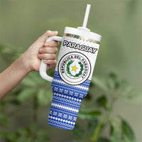 Paraguay Christmas Tumbler With Handle with Red-White-Blue Design, National Seal, and Santa Motif - Wonder Print Shop
