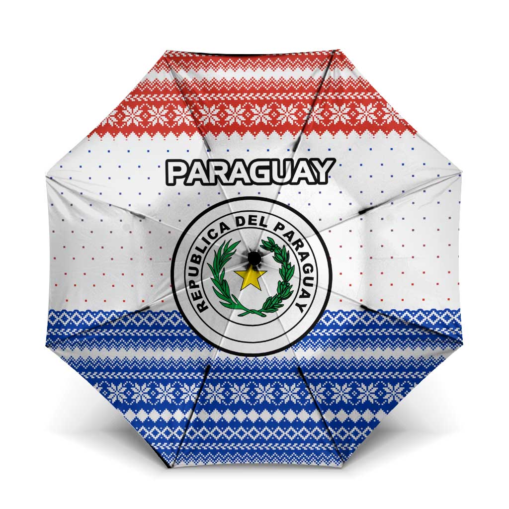 Paraguay Christmas Umbrella with Red-White-Blue Design, National Seal, and Santa Motif - Wonder Print Shop