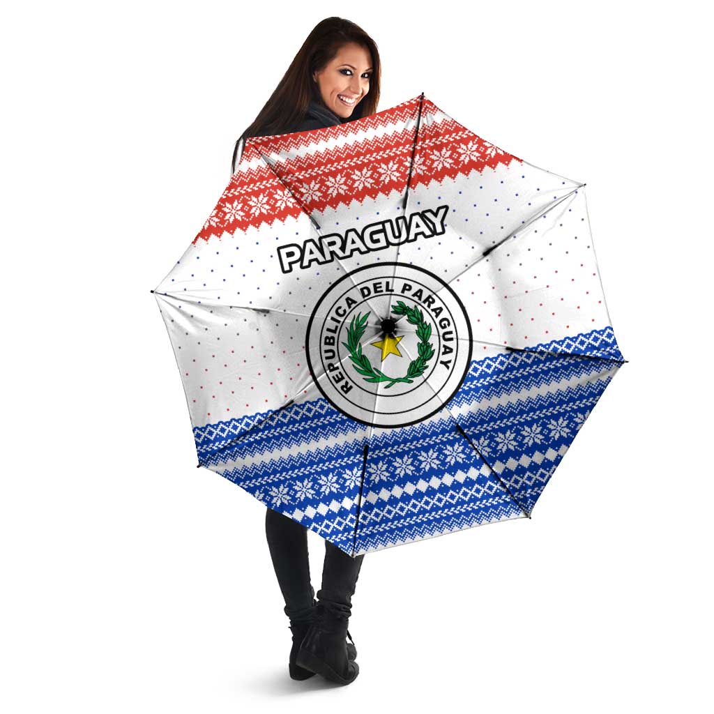 Paraguay Christmas Umbrella with Red-White-Blue Design, National Seal, and Santa Motif - Wonder Print Shop