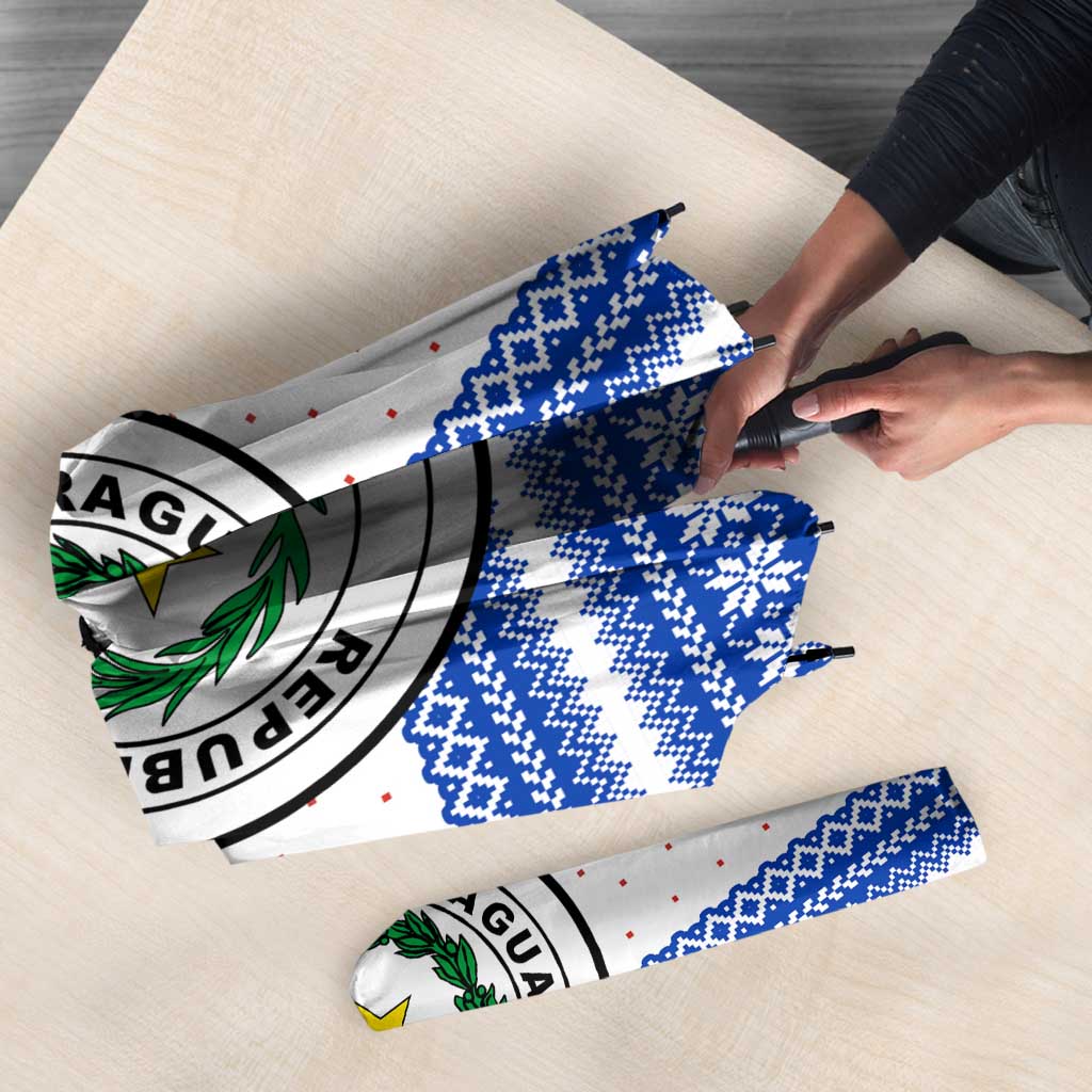 Paraguay Christmas Umbrella with Red-White-Blue Design, National Seal, and Santa Motif - Wonder Print Shop
