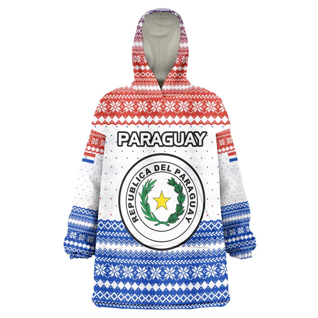Paraguay Christmas Wearable Blanket Hoodie with Red-White-Blue Design, National Seal, and Santa Motif - Wonder Print Shop