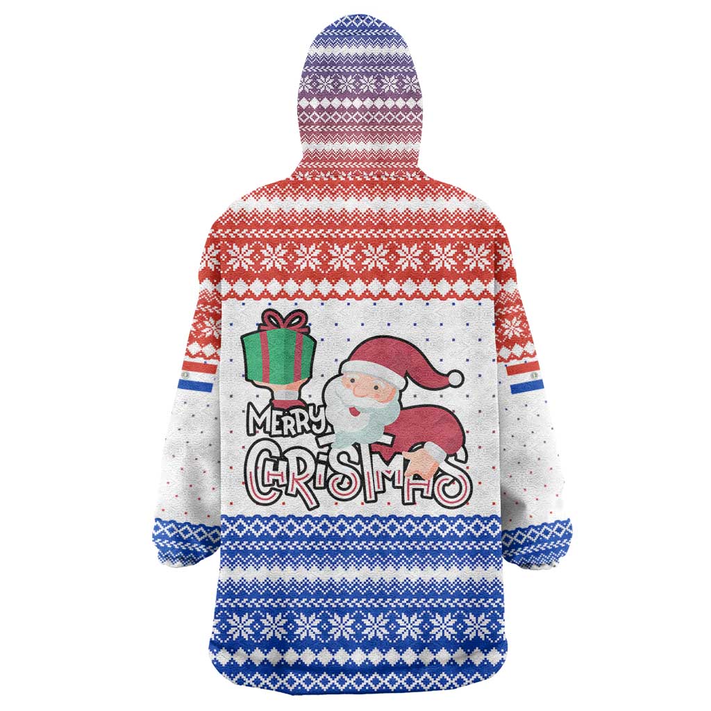 Paraguay Christmas Wearable Blanket Hoodie with Red-White-Blue Design, National Seal, and Santa Motif - Wonder Print Shop