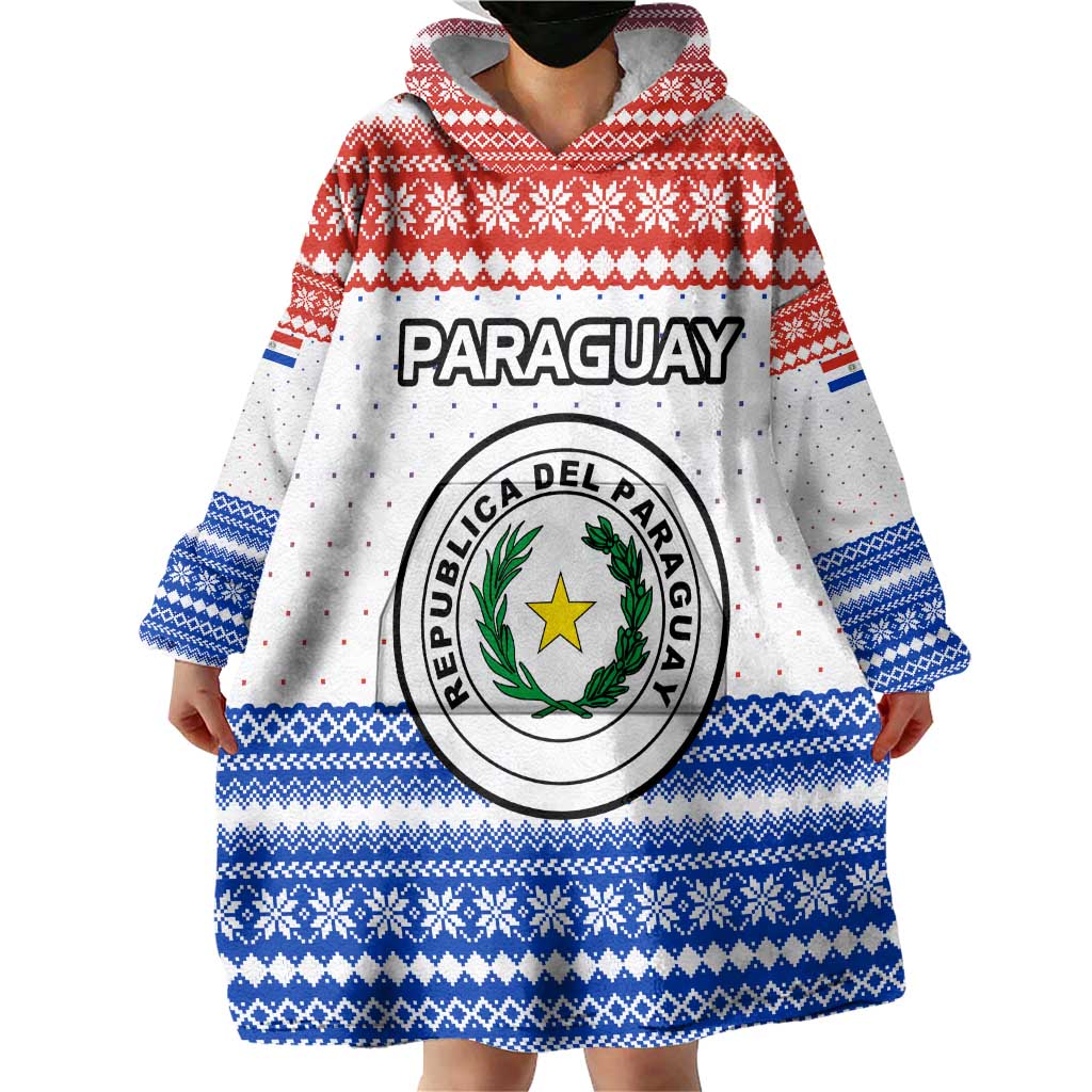 Paraguay Christmas Wearable Blanket Hoodie with Red-White-Blue Design, National Seal, and Santa Motif - Wonder Print Shop