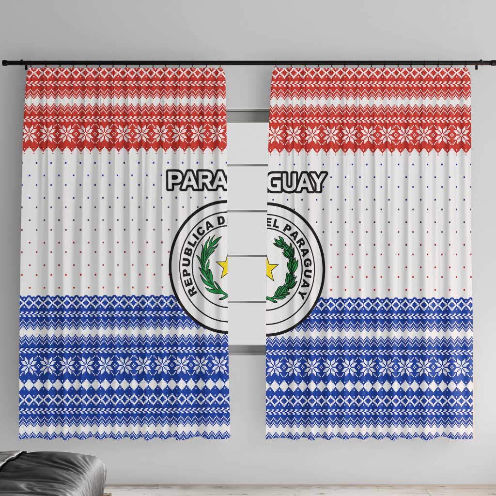 Paraguay Christmas Window Curtain with Red-White-Blue Design, National Seal, and Santa Motif - Wonder Print Shop