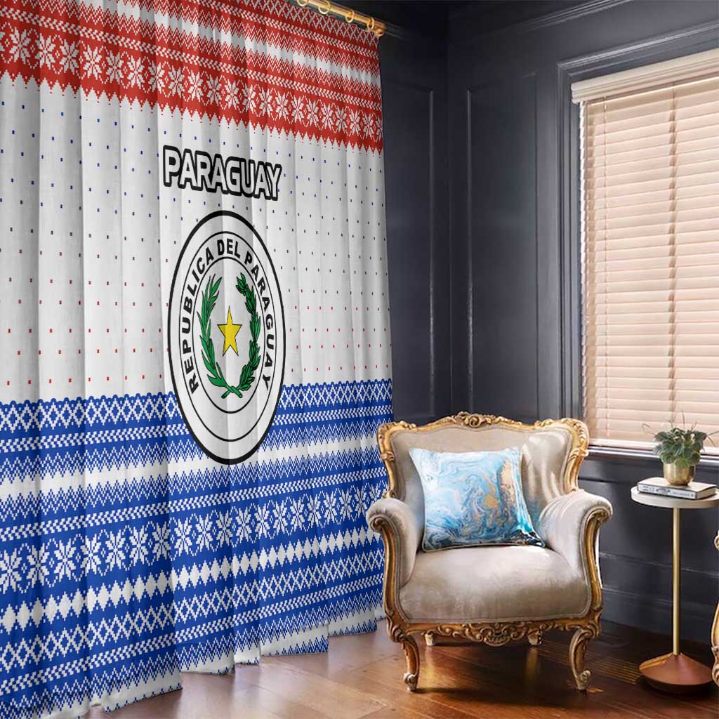 Paraguay Christmas Window Curtain with Red-White-Blue Design, National Seal, and Santa Motif - Wonder Print Shop