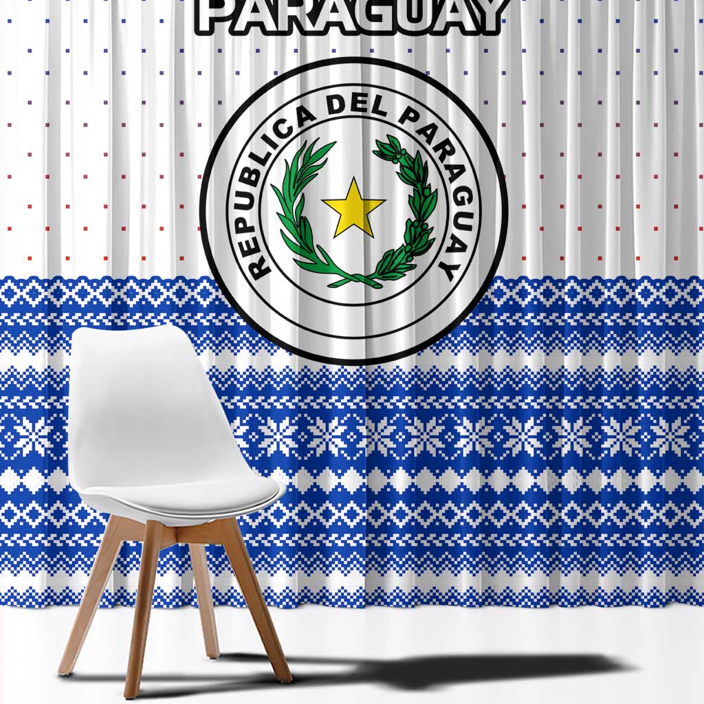 Paraguay Christmas Window Curtain with Red-White-Blue Design, National Seal, and Santa Motif - Wonder Print Shop