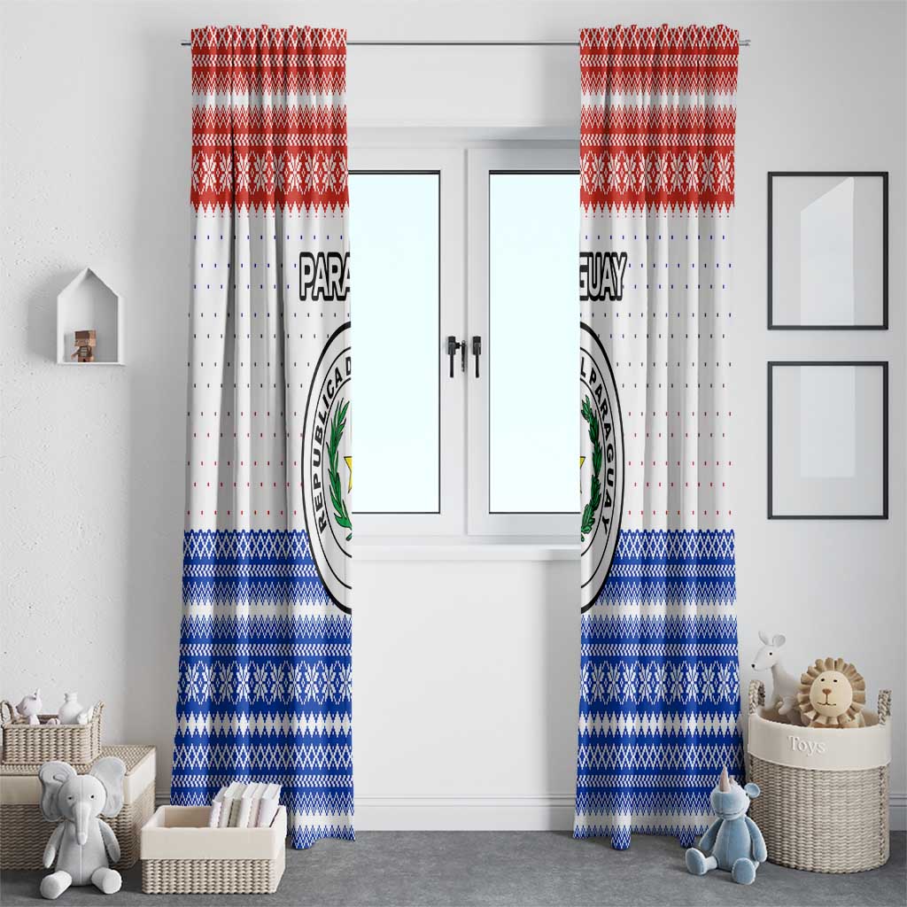 Paraguay Christmas Window Curtain with Red-White-Blue Design, National Seal, and Santa Motif - Wonder Print Shop