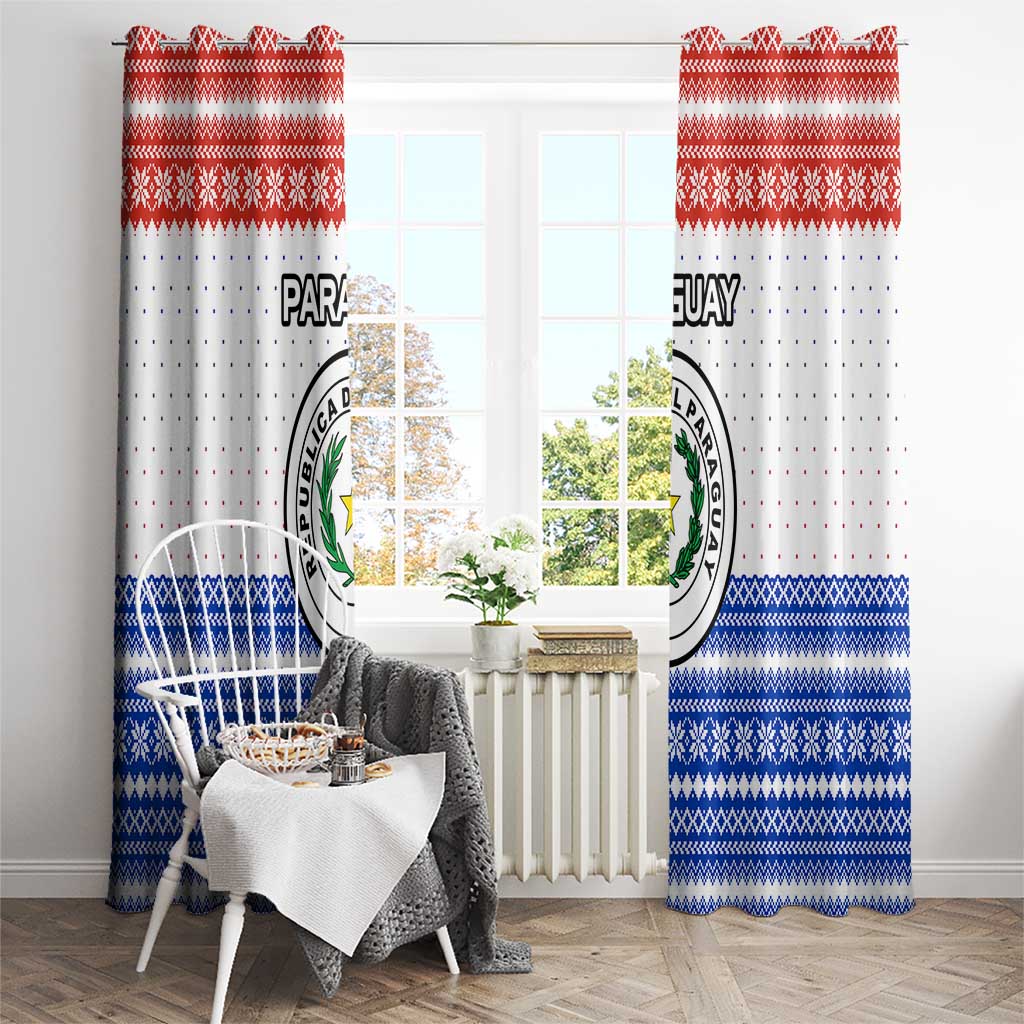 Paraguay Christmas Window Curtain with Red-White-Blue Design, National Seal, and Santa Motif - Wonder Print Shop