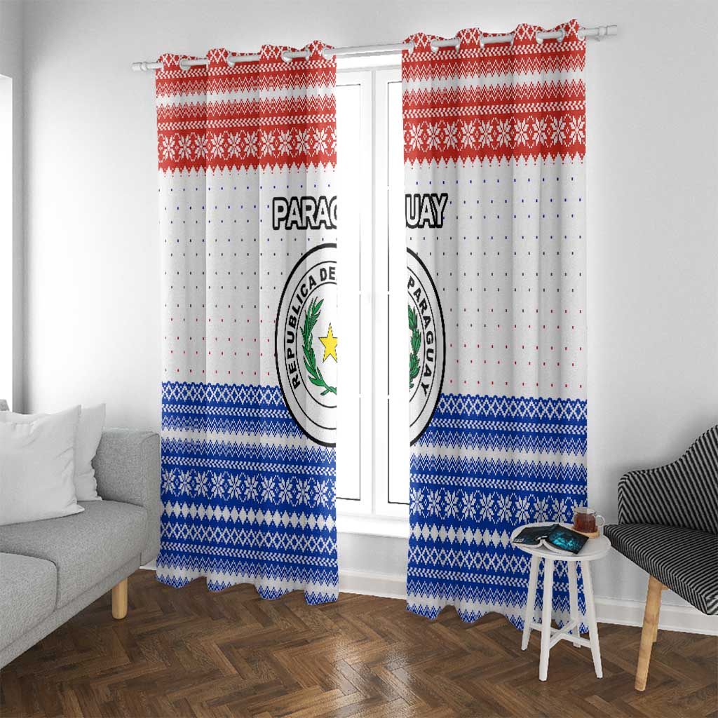 Paraguay Christmas Window Curtain with Red-White-Blue Design, National Seal, and Santa Motif - Wonder Print Shop
