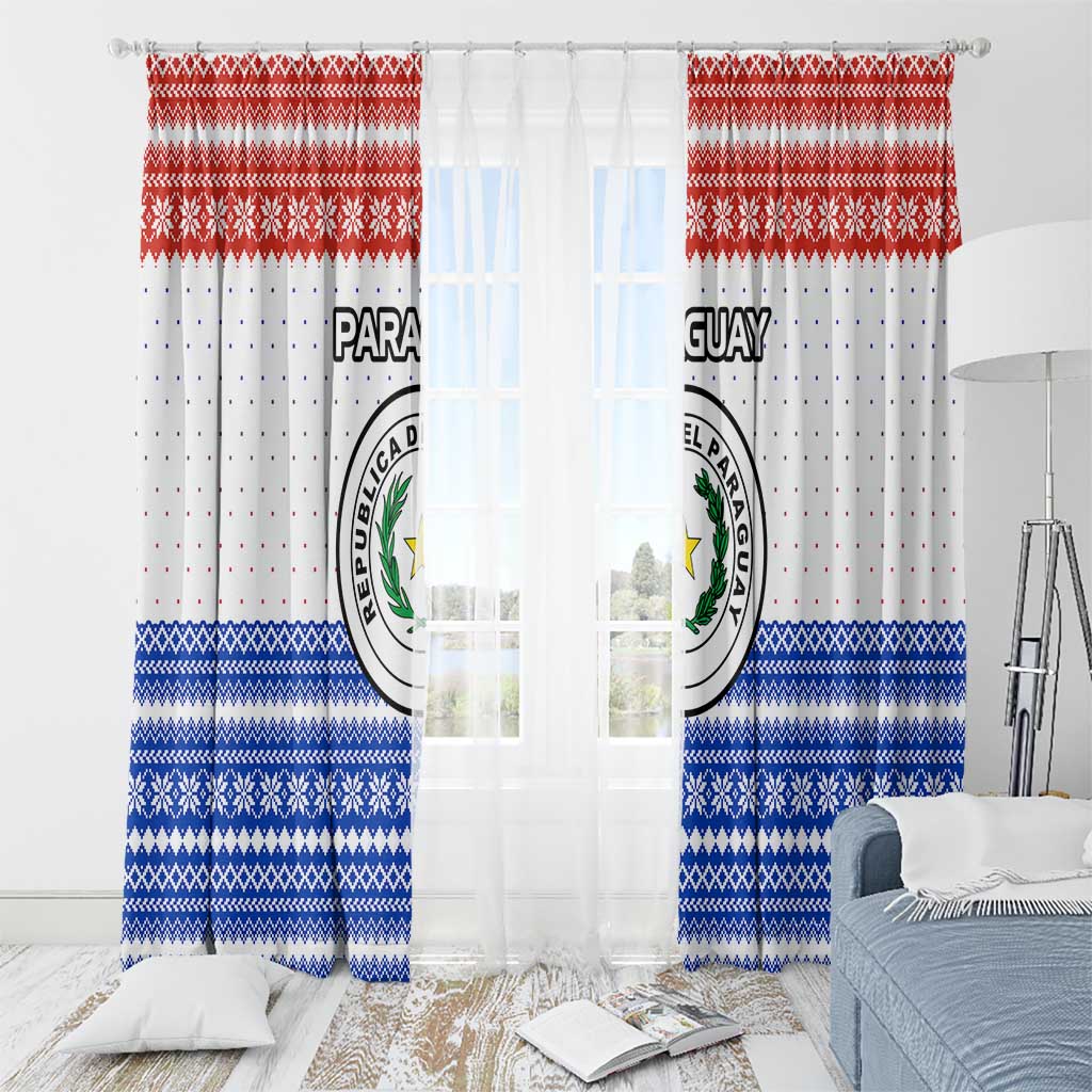 Paraguay Christmas Window Curtain with Red-White-Blue Design, National Seal, and Santa Motif - Wonder Print Shop