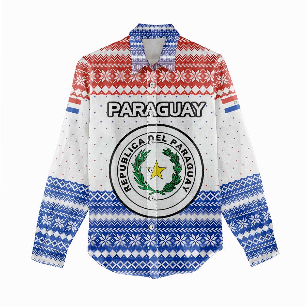 Paraguay Christmas Women Casual Shirt with Red-White-Blue Design, National Seal, and Santa Motif - Wonder Print Shop
