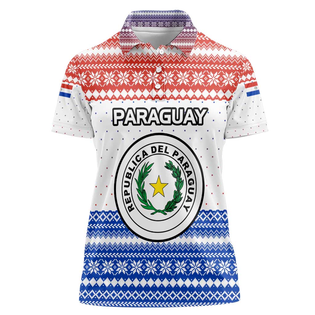 Paraguay Christmas Women Polo Shirt with Red-White-Blue Design, National Seal, and Santa Motif - Wonder Print Shop