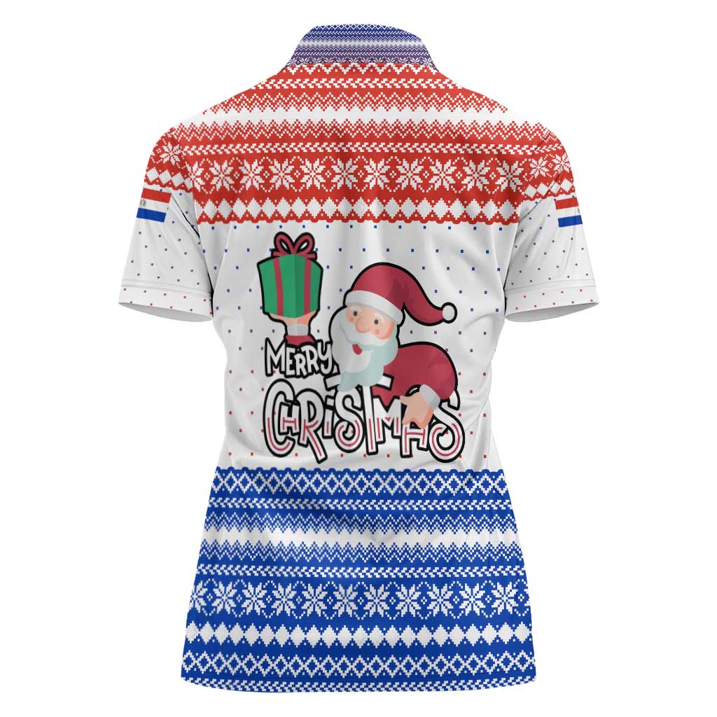 Paraguay Christmas Women Polo Shirt with Red-White-Blue Design, National Seal, and Santa Motif - Wonder Print Shop