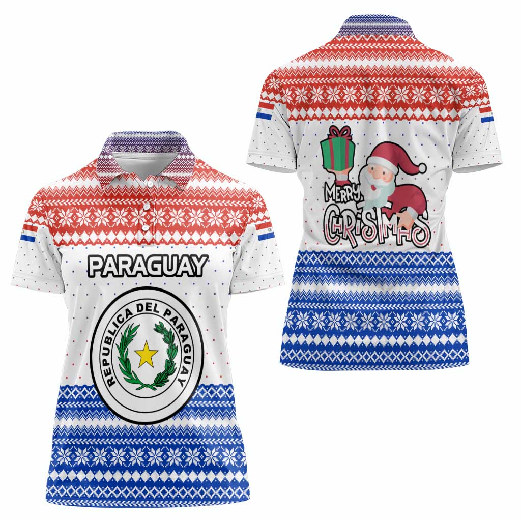 Paraguay Christmas Women Polo Shirt with Red-White-Blue Design, National Seal, and Santa Motif - Wonder Print Shop