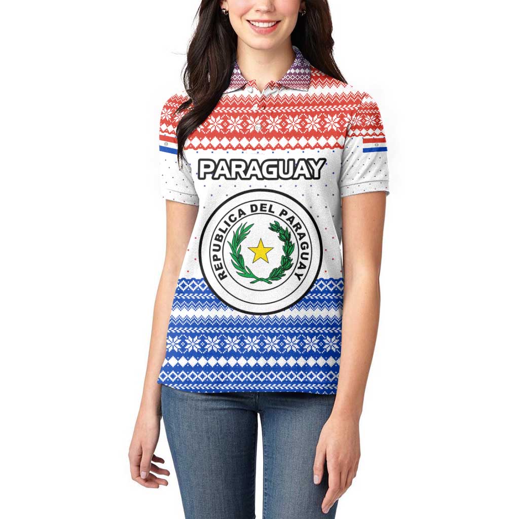 Paraguay Christmas Women Polo Shirt with Red-White-Blue Design, National Seal, and Santa Motif - Wonder Print Shop