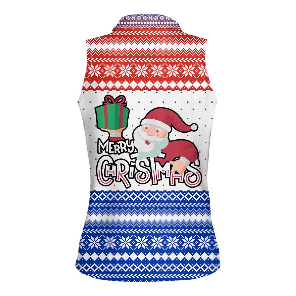 Paraguay Christmas Women Sleeveless Polo Shirt with Red-White-Blue Design, National Seal, and Santa Motif - Wonder Print Shop