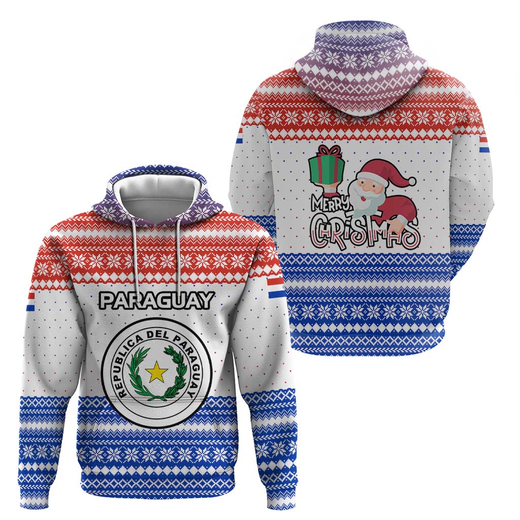 Paraguay Christmas Zip Hoodie with Red-White-Blue Design, National Seal, and Santa Motif - Wonder Print Shop