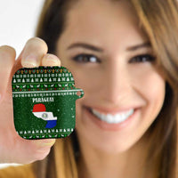 Paraguay Christmas AirPods Case with Green Festive Pattern, Map and Flag Motif, and Santa Illustration - Wonder Print Shop
