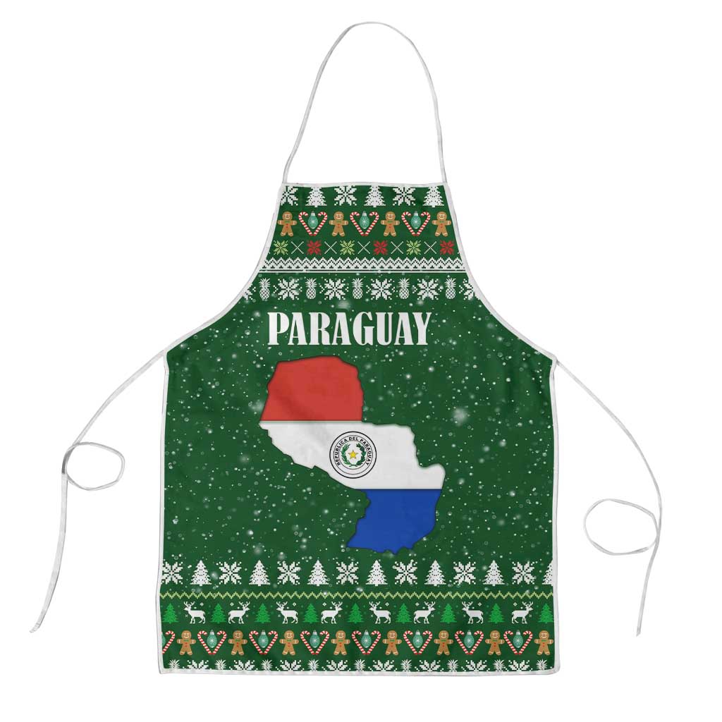 Paraguay Christmas Apron with Green Festive Pattern, Map and Flag Motif, and Santa Illustration - Wonder Print Shop