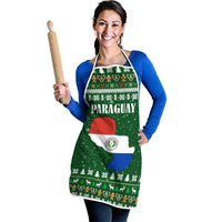 Paraguay Christmas Apron with Green Festive Pattern, Map and Flag Motif, and Santa Illustration - Wonder Print Shop