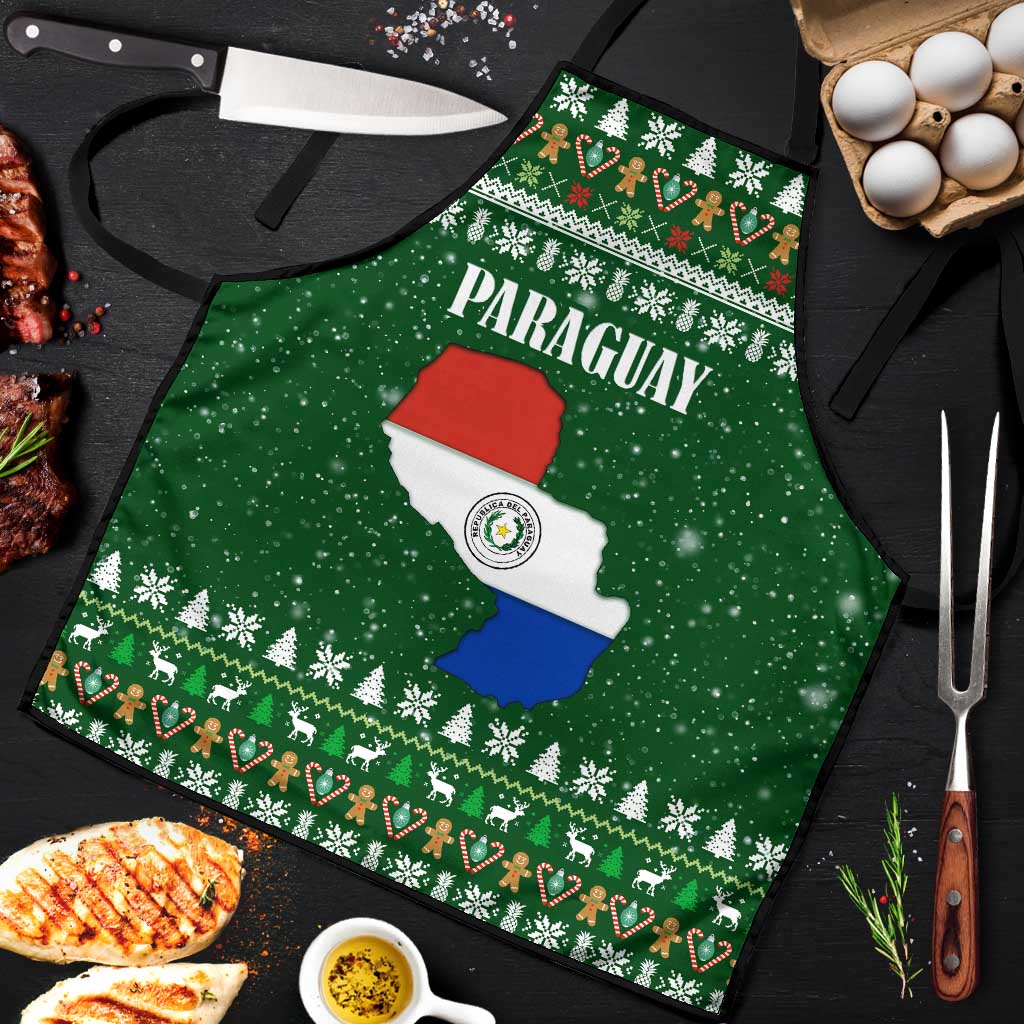 Paraguay Christmas Apron with Green Festive Pattern, Map and Flag Motif, and Santa Illustration - Wonder Print Shop