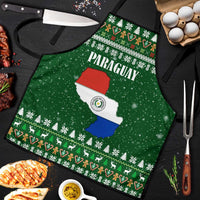 Paraguay Christmas Apron with Green Festive Pattern, Map and Flag Motif, and Santa Illustration - Wonder Print Shop