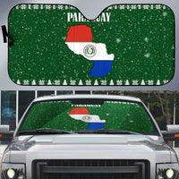Paraguay Christmas Auto Sun Shade with Green Festive Pattern, Map and Flag Motif, and Santa Illustration - Wonder Print Shop