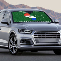 Paraguay Christmas Auto Sun Shade with Green Festive Pattern, Map and Flag Motif, and Santa Illustration - Wonder Print Shop