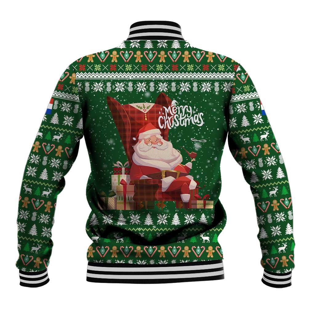 Paraguay Christmas Baseball Jacket with Green Festive Pattern, Map and Flag Motif, and Santa Illustration - Wonder Print Shop