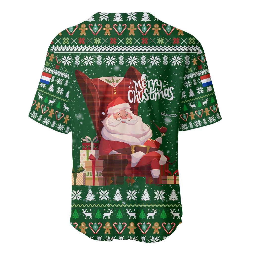 Paraguay Christmas Baseball Jersey with Green Festive Pattern, Map and Flag Motif, and Santa Illustration - Wonder Print Shop