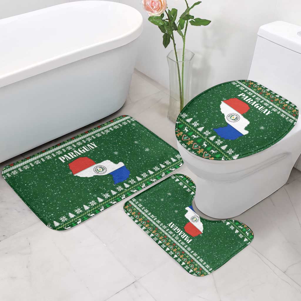 Paraguay Christmas Bathroom Set with Green Festive Pattern, Map and Flag Motif, and Santa Illustration - Wonder Print Shop