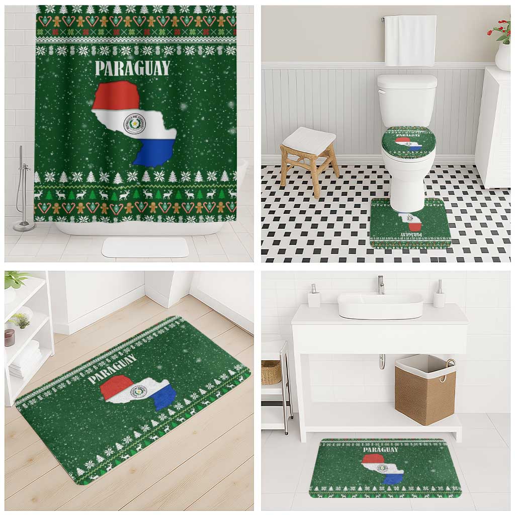 Paraguay Christmas Bathroom Set with Green Festive Pattern, Map and Flag Motif, and Santa Illustration - Wonder Print Shop