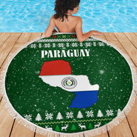Paraguay Christmas Beach Blanket with Green Festive Pattern, Map and Flag Motif, and Santa Illustration - Wonder Print Shop