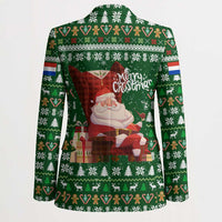 Paraguay Christmas Blazer with Green Festive Pattern, Map and Flag Motif, and Santa Illustration - Wonder Print Shop