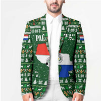 Paraguay Christmas Blazer with Green Festive Pattern, Map and Flag Motif, and Santa Illustration - Wonder Print Shop