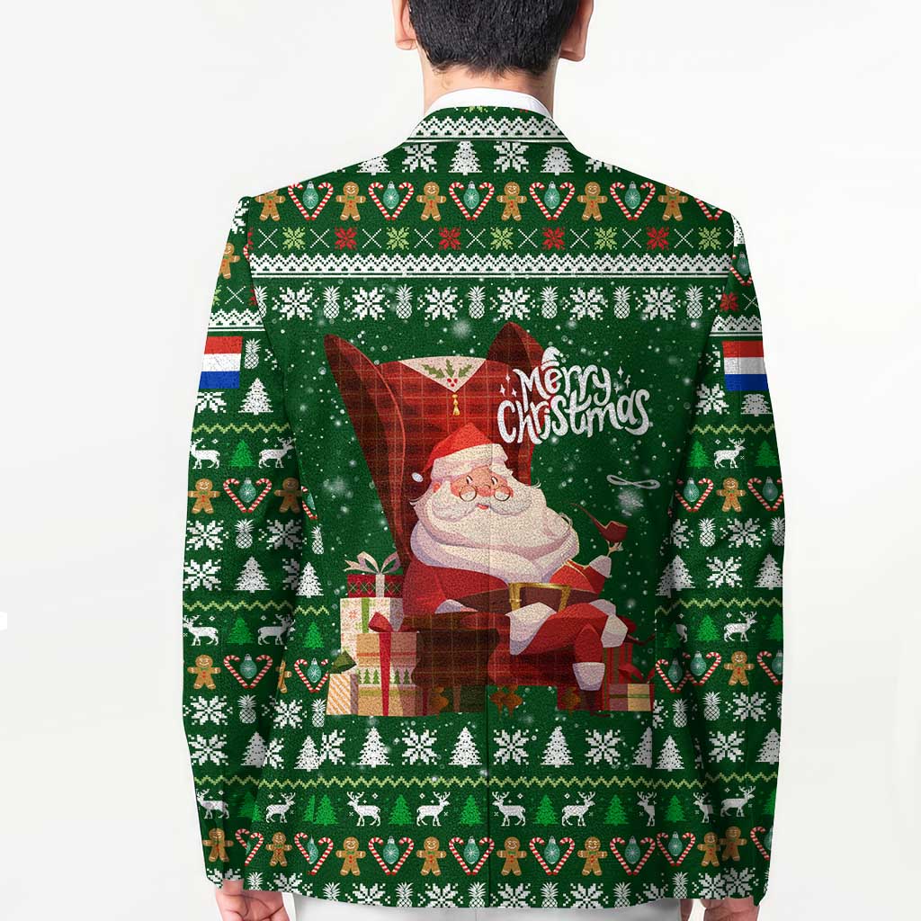 Paraguay Christmas Blazer with Green Festive Pattern, Map and Flag Motif, and Santa Illustration - Wonder Print Shop