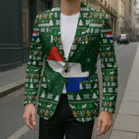 Paraguay Christmas Blazer with Green Festive Pattern, Map and Flag Motif, and Santa Illustration - Wonder Print Shop