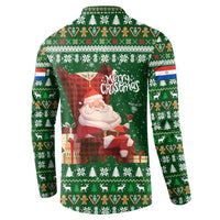 Paraguay Christmas Button Sweatshirt with Green Festive Pattern, Map and Flag Motif, and Santa Illustration - Wonder Print Shop