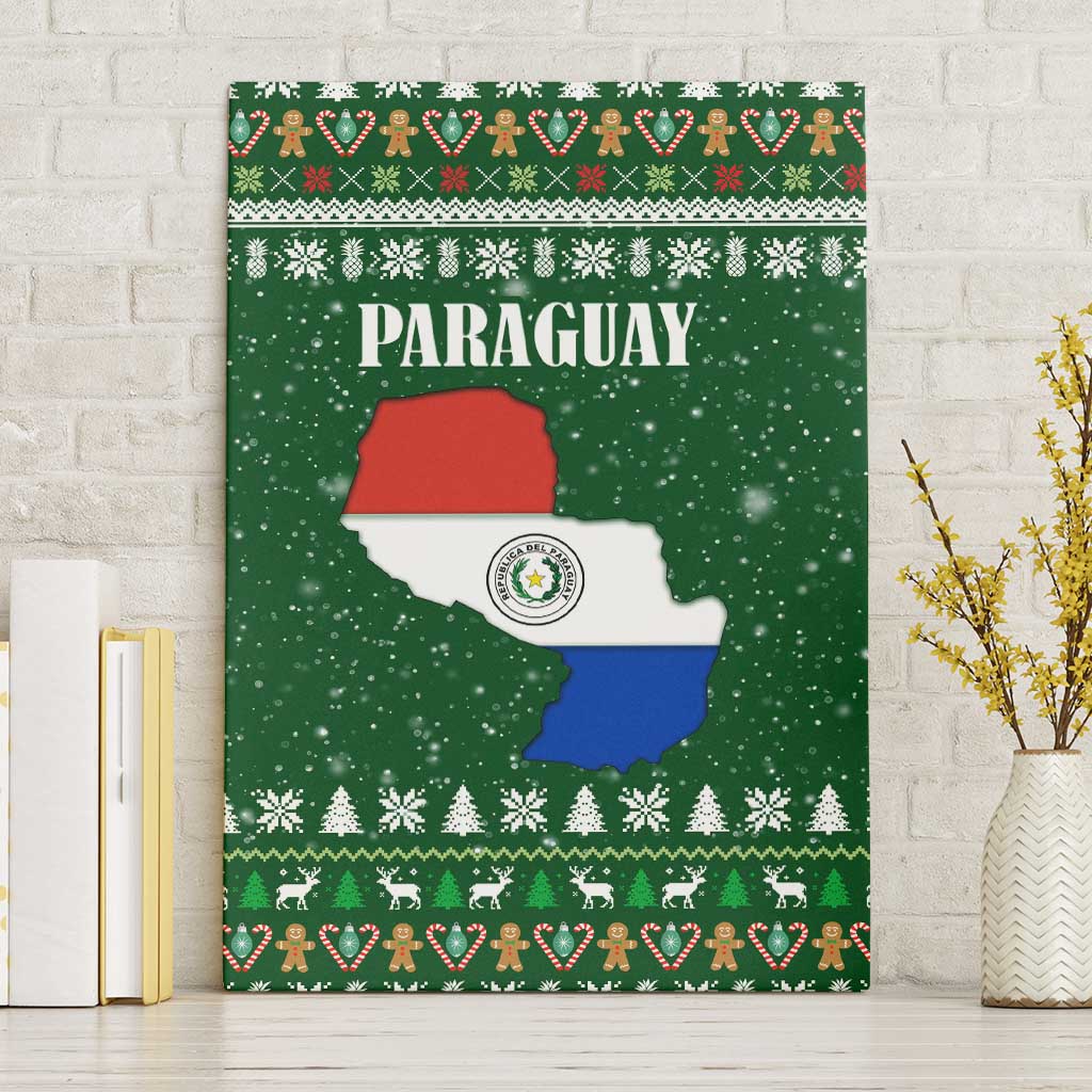 Paraguay Christmas Canvas Wall Art with Green Festive Pattern, Map and Flag Motif, and Santa Illustration - Wonder Print Shop