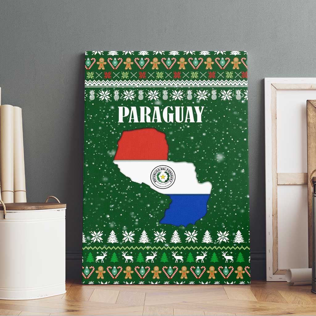 Paraguay Christmas Canvas Wall Art with Green Festive Pattern, Map and Flag Motif, and Santa Illustration - Wonder Print Shop