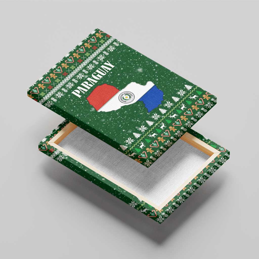 Paraguay Christmas Canvas Wall Art with Green Festive Pattern, Map and Flag Motif, and Santa Illustration - Wonder Print Shop
