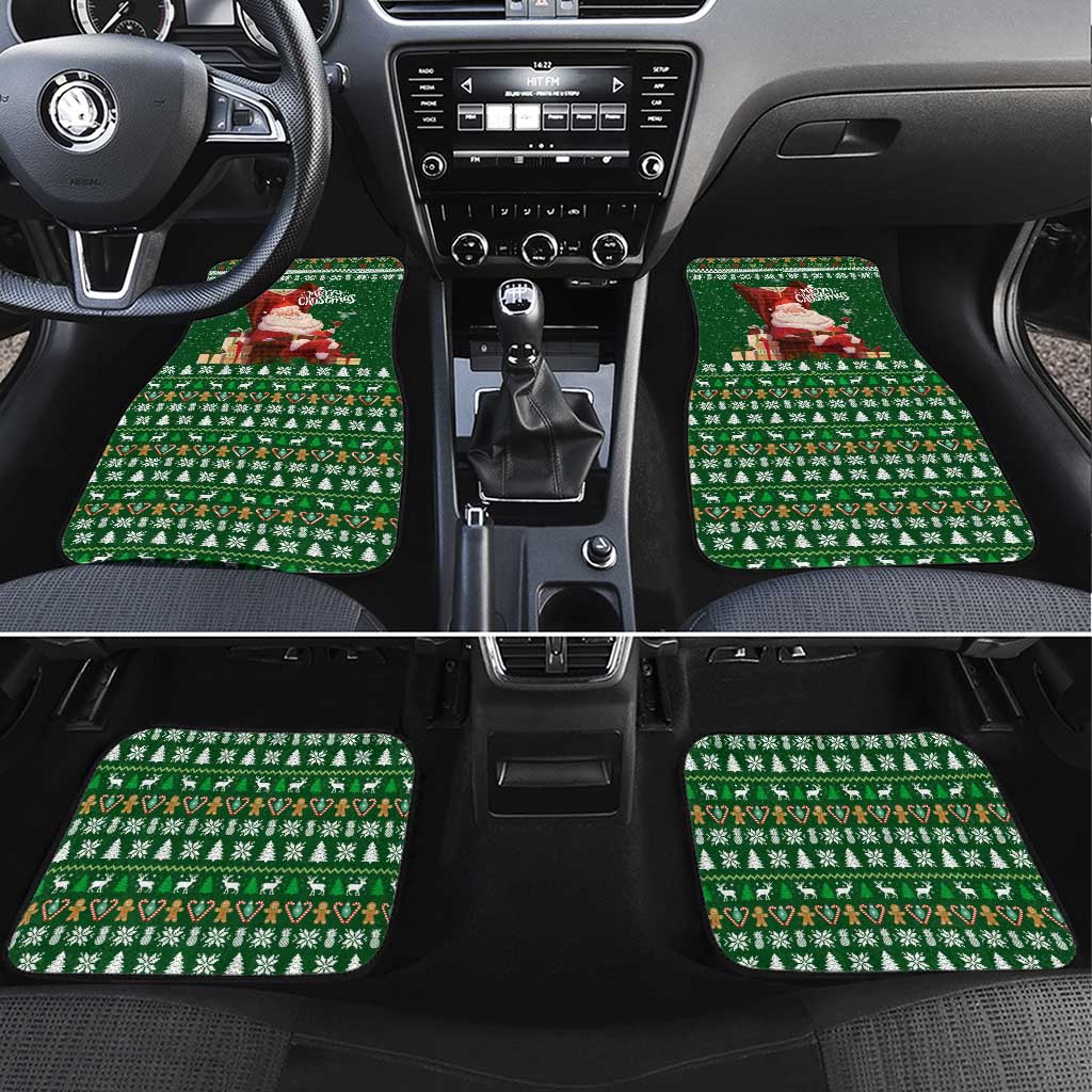 Paraguay Christmas Car Mats with Green Festive Pattern, Map and Flag Motif, and Santa Illustration - Wonder Print Shop