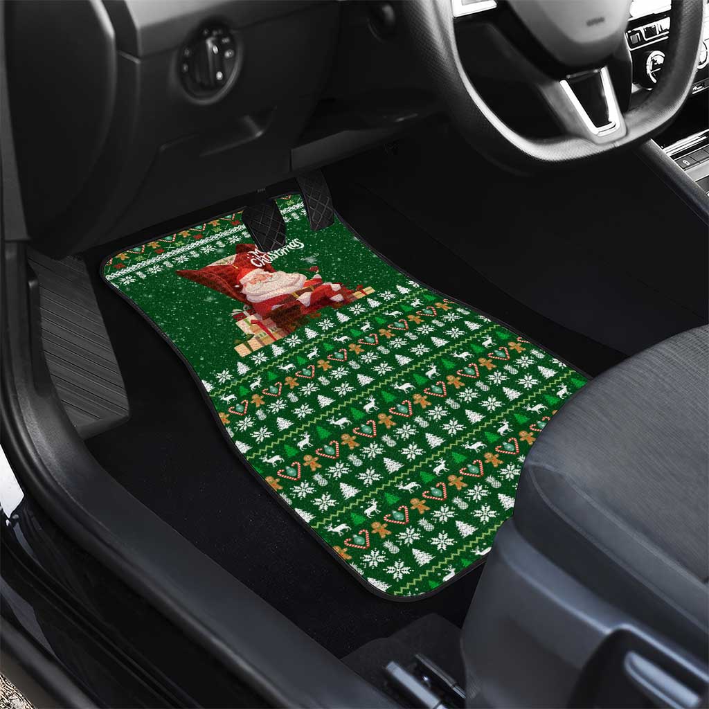 Paraguay Christmas Car Mats with Green Festive Pattern, Map and Flag Motif, and Santa Illustration - Wonder Print Shop