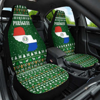 Paraguay Christmas Car Seat Cover with Green Festive Pattern, Map and Flag Motif, and Santa Illustration - Wonder Print Shop