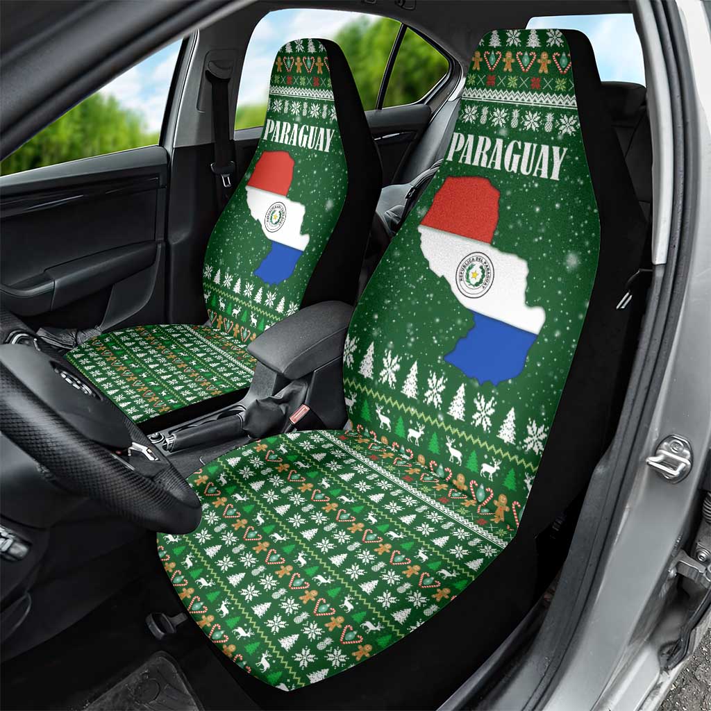Paraguay Christmas Car Seat Cover with Green Festive Pattern, Map and Flag Motif, and Santa Illustration - Wonder Print Shop