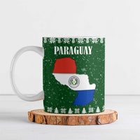 Paraguay Christmas Ceramic Mug with Green Festive Pattern, Map and Flag Motif, and Santa Illustration - Wonder Print Shop