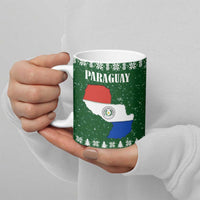 Paraguay Christmas Ceramic Mug with Green Festive Pattern, Map and Flag Motif, and Santa Illustration - Wonder Print Shop