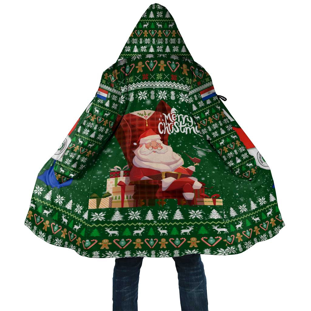 Paraguay Christmas Cloak with Green Festive Pattern, Map and Flag Motif, and Santa Illustration - Wonder Print Shop