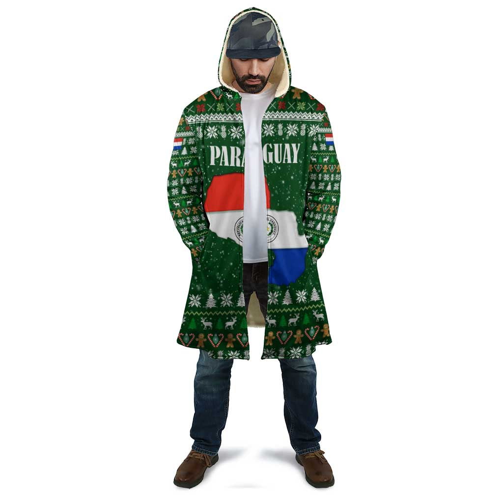 Paraguay Christmas Cloak with Green Festive Pattern, Map and Flag Motif, and Santa Illustration - Wonder Print Shop