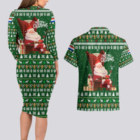 Paraguay Christmas Couples Matching Long Sleeve Bodycon Dress and Hawaiian Shirt with Green Festive Pattern, Map and Flag Motif, and Santa Illustration - Wonder Print Shop